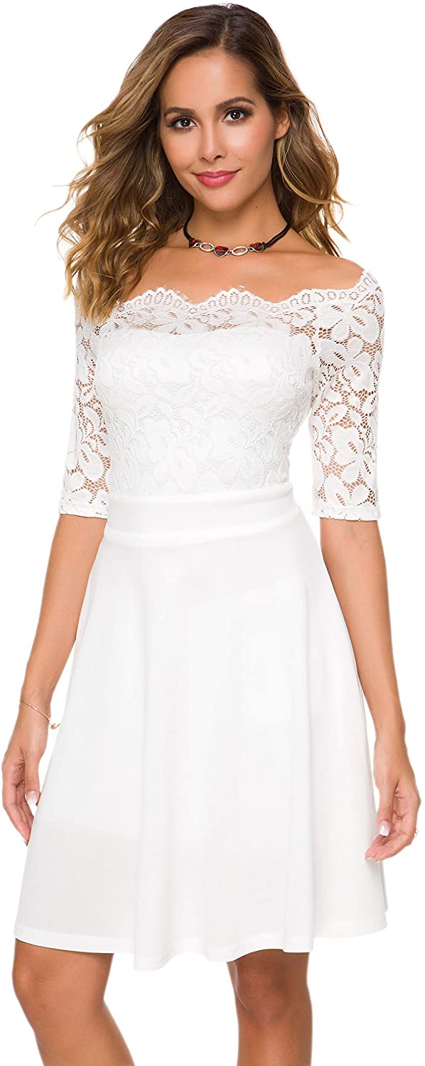 Lace off the shop shoulder vintage flare dress