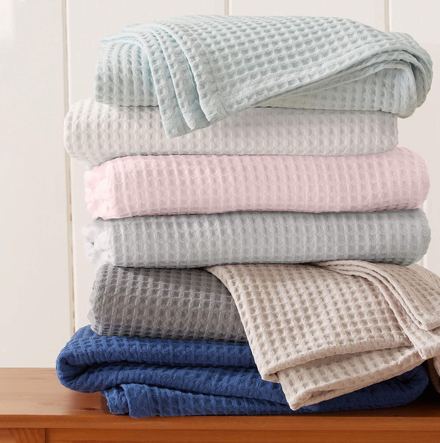 Great Bay Home 100% Cotton Waffle Weave Thermal Blanket. Super Soft Season  Layer