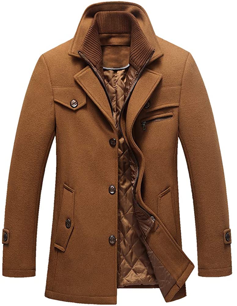 Lavnis Men's Winter Trench Coat Wool Blend Pea Coat Slim Fit Single Breasted Topcoat Business Dowm Jacket 