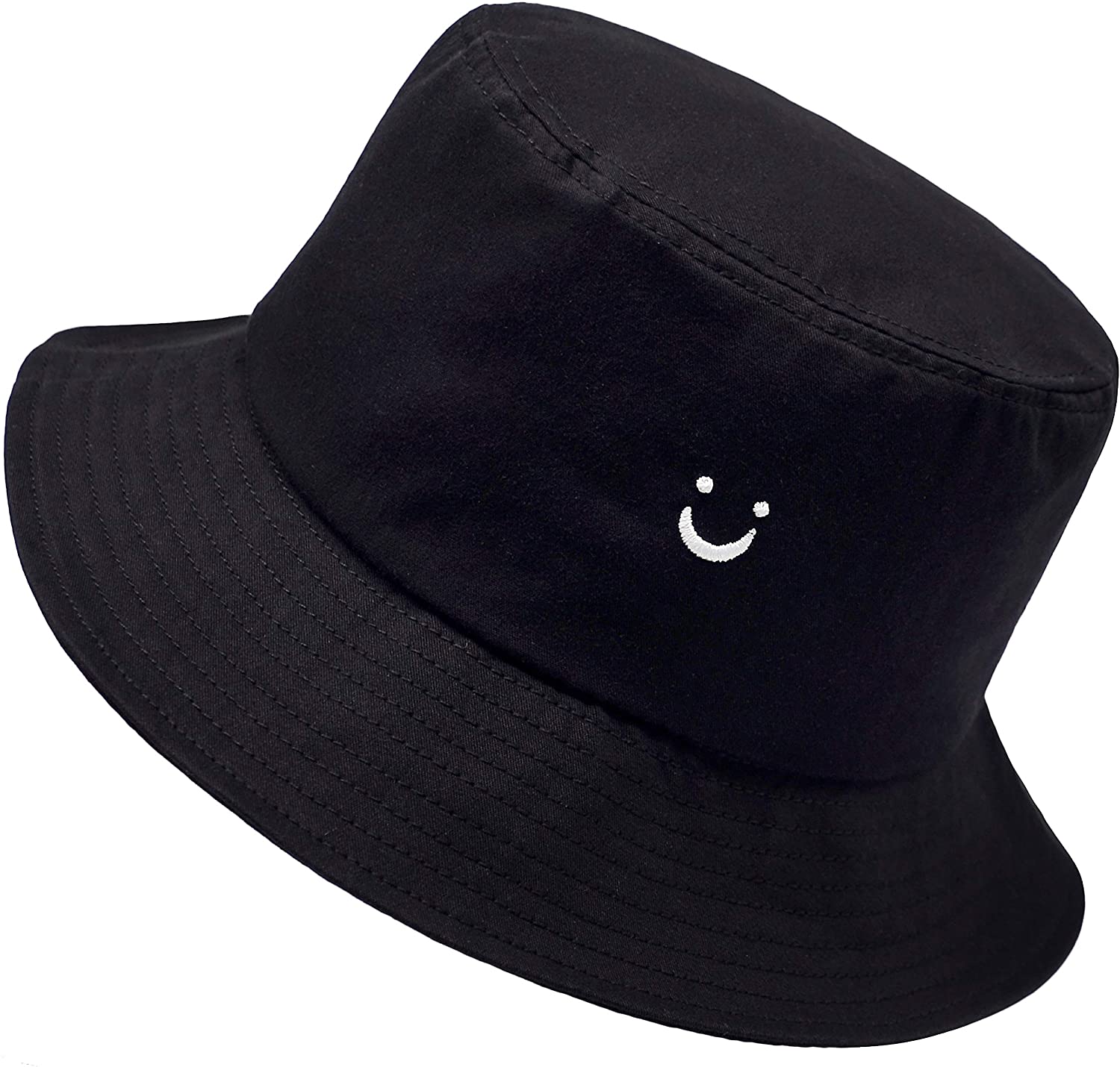 Smile Face Bucket Hat Summer Travel Bucket Beach Sun Hat Embroidery 