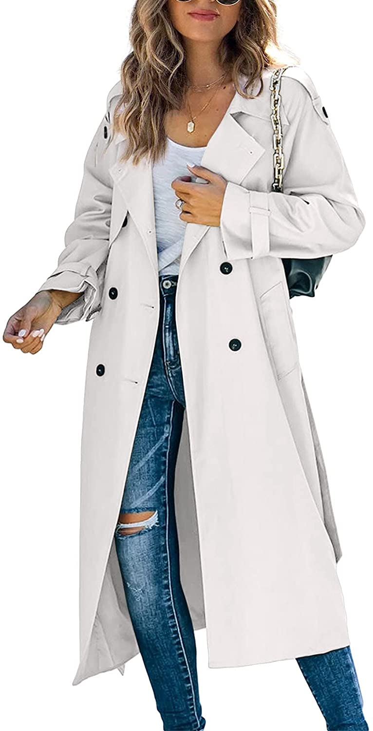 Women's Double-Breasted Lapel Trench Coat Slim Long Overcoat Outwear Stylish && 