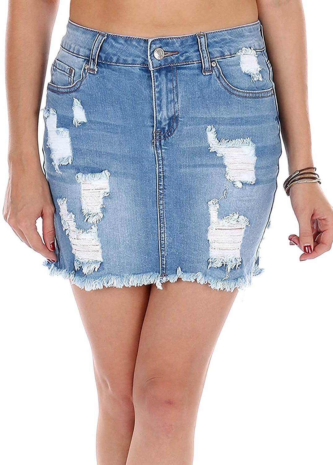 Wax Women's Juniors Casual Distressed A-Line Denim Short Skirt | eBay