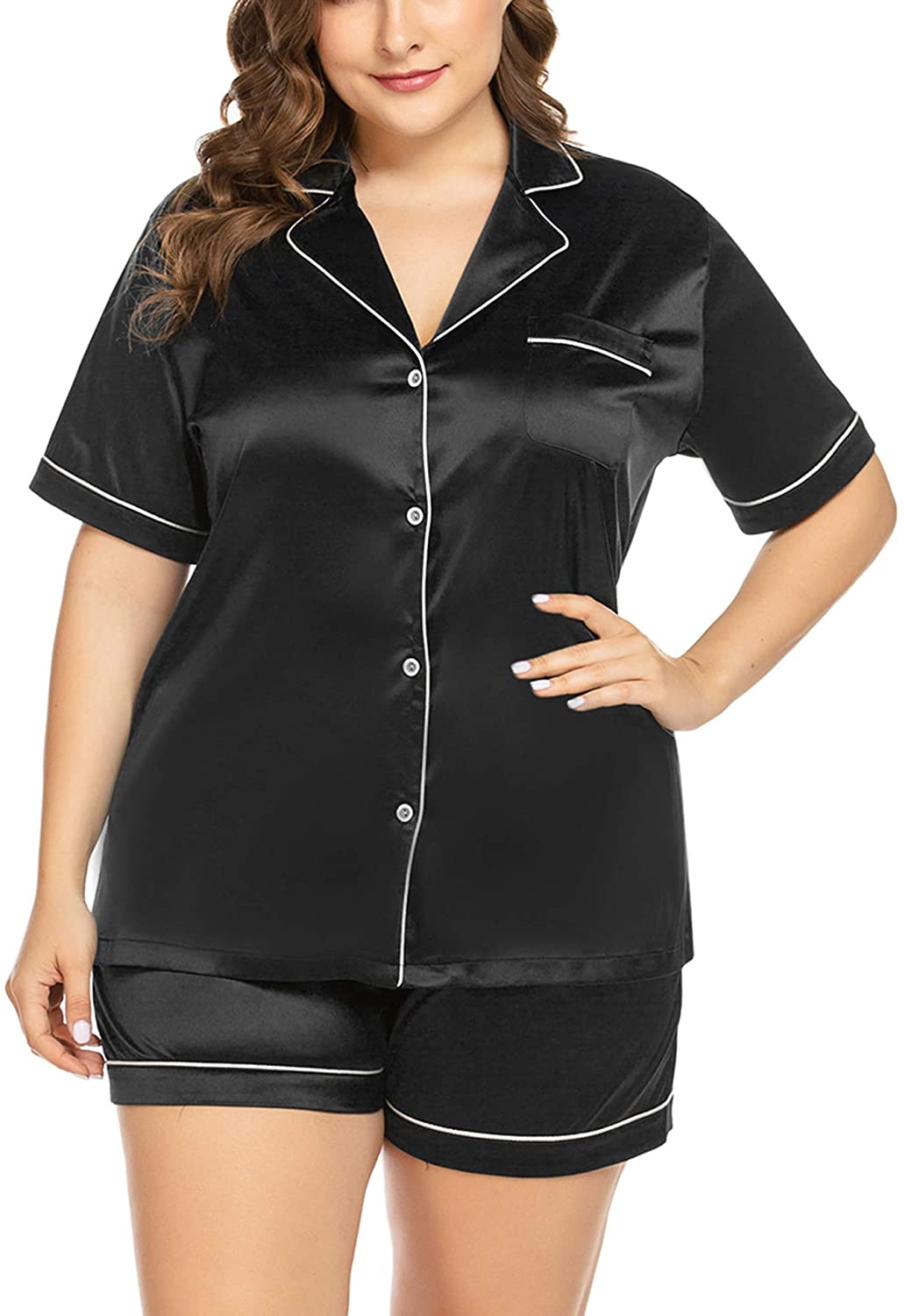 IN'VOLAND Women’s Plus Size Pajama Set Short Sleeve Sleepwear Satin