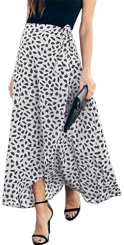 Imysty Womens Leopard Print Long Skirts Drawstring High Waisted Bohemian Maxi Skirt 