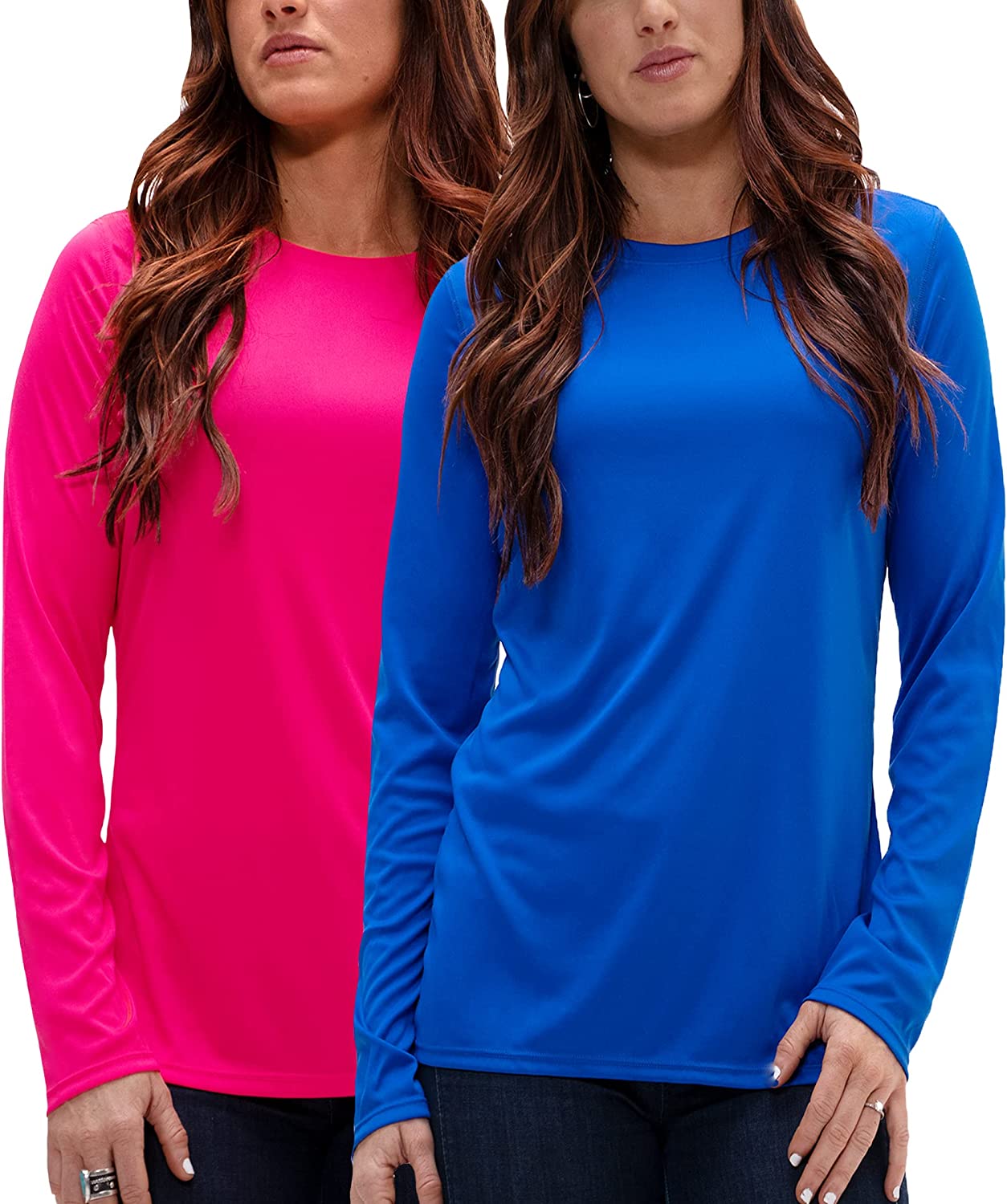 DEVOPS Women's 2-Pack UPF 50+ Long Sleeve Sun Protection Quick Dry T-Shirts  for