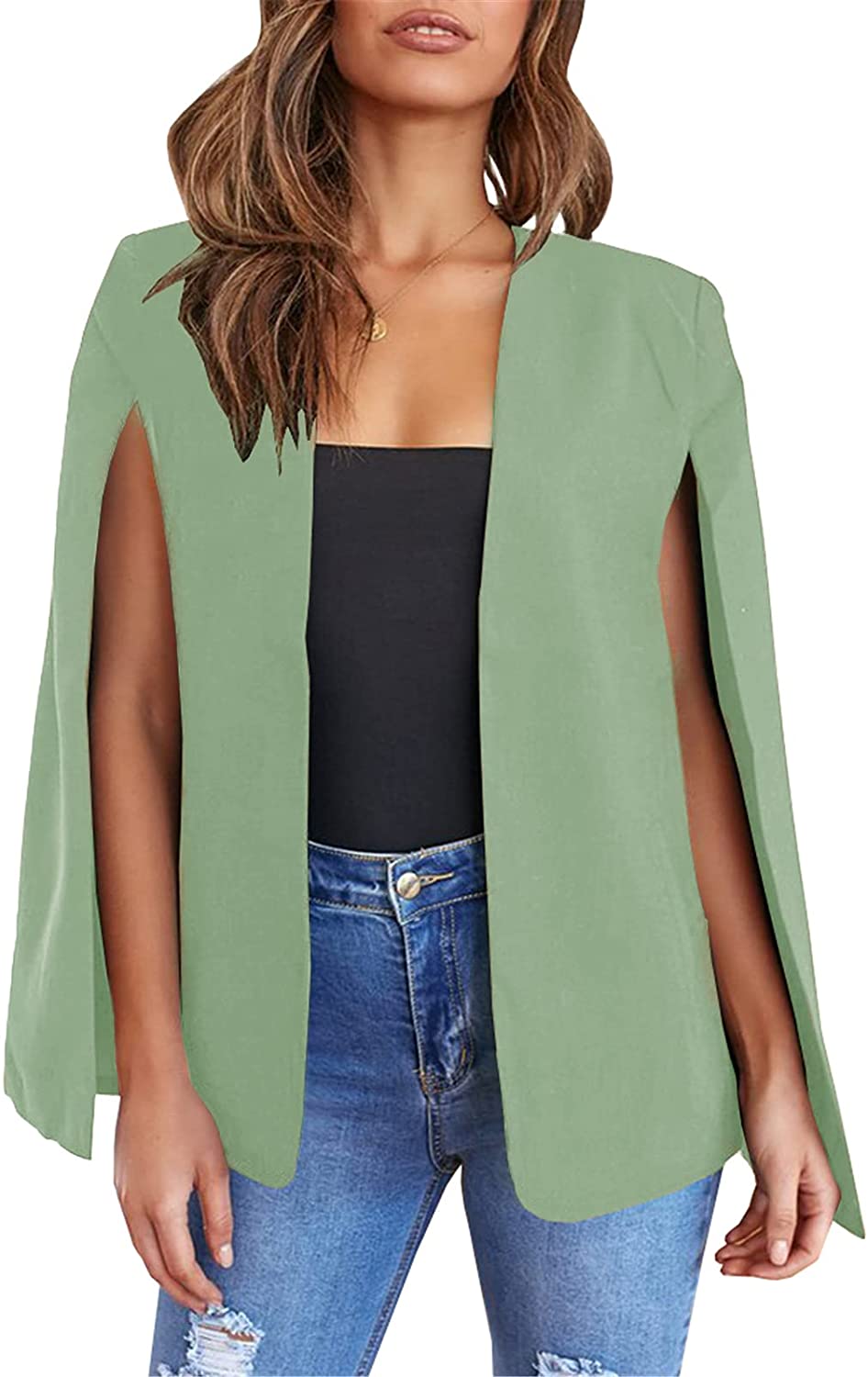 GAMISOTE Womens Cape Blazer Split Sleeve Open Front Casual Jacket Coat  Workwear