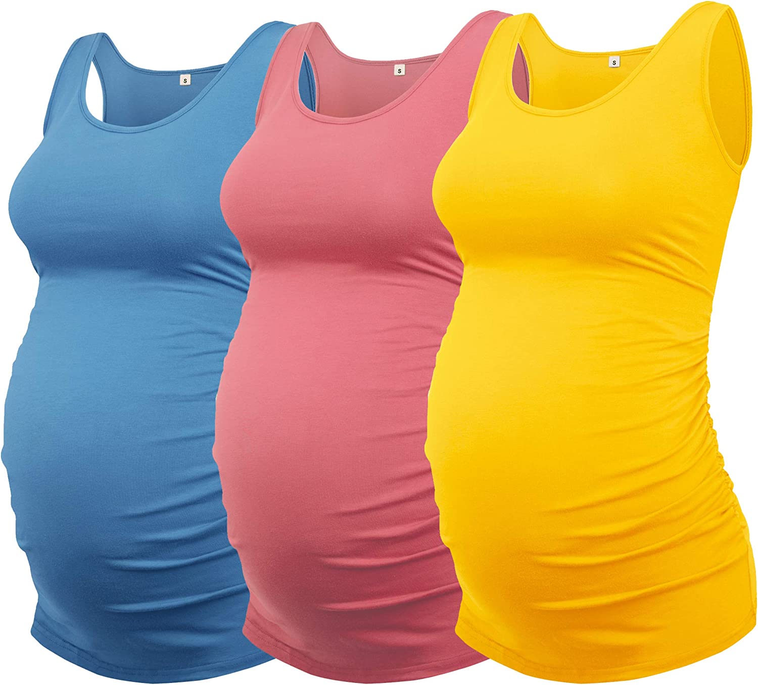 AMPOSH Women's Maternity Tank Top Ruched Side Sleeveless Pregnancy Basic Shirt 