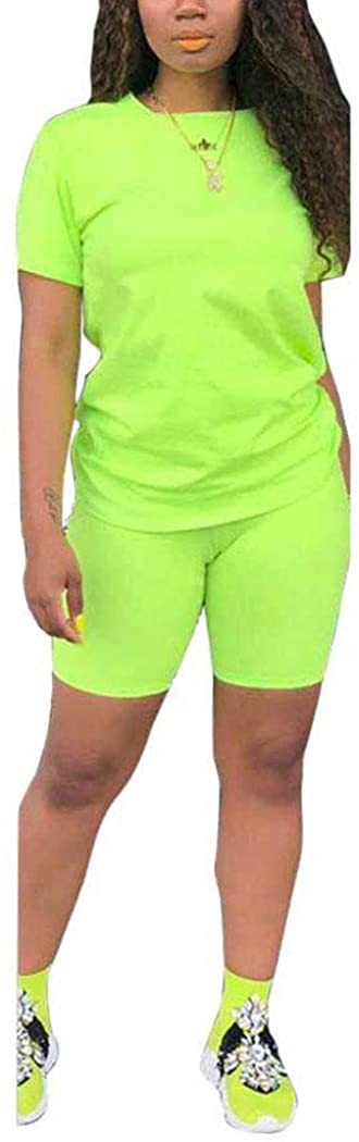 2Pcs Women Tracksuit Set Summer T Shirt Top&Cut Out Shorts Pants Casual Suit