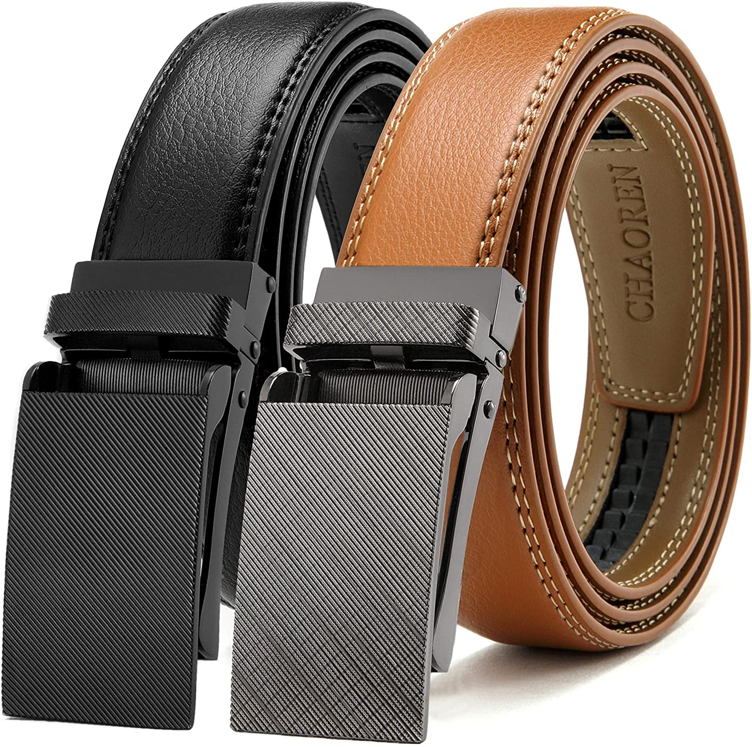 Chaoren Leather Ratchet Belt 2 Pack Dress with Click Sliding Buckle 1 1 ...