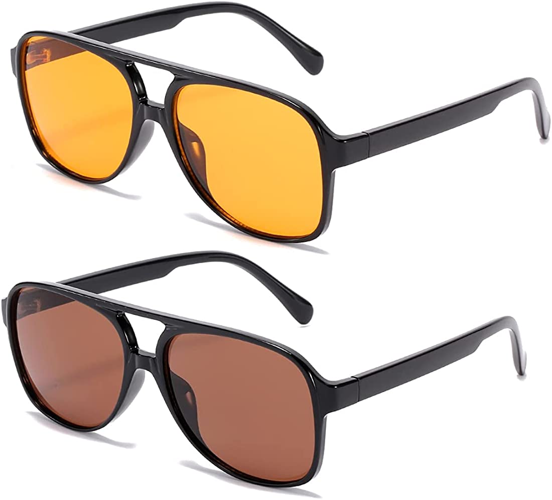 Buy Polarized Classic Vintage Aviator Sunglasses for Men Women Large Frame  Retro 70s Sunglasses (Black/Orange) at Amazon.in