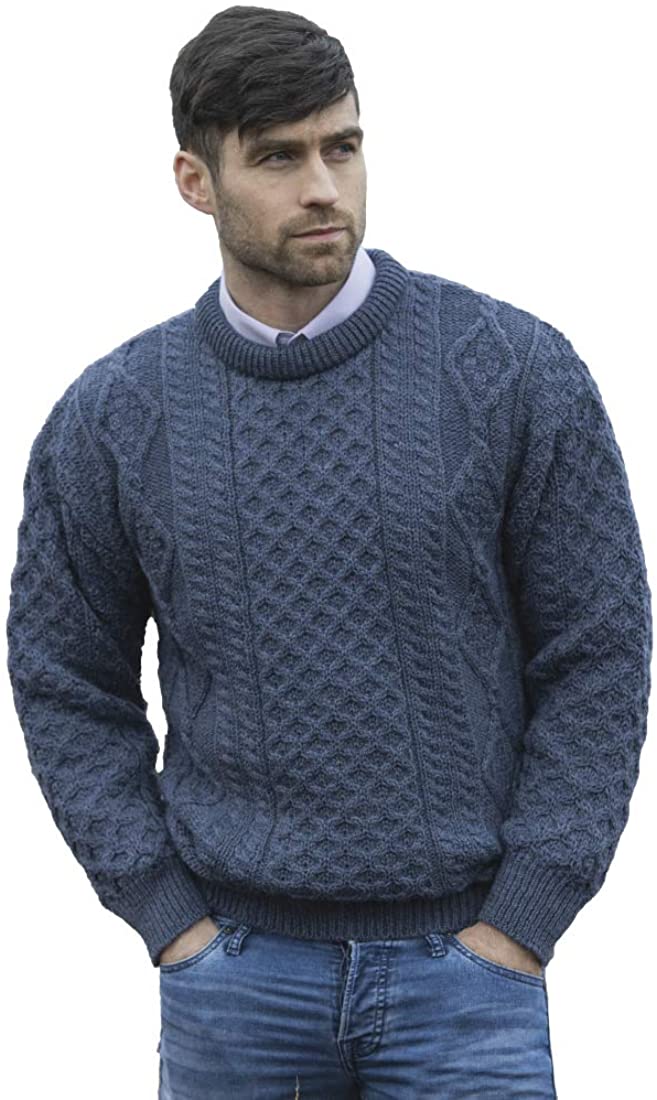 Aran Crafts Irish Soft Cable Knitted Crew Neck Sweater 100% Pure New Wool