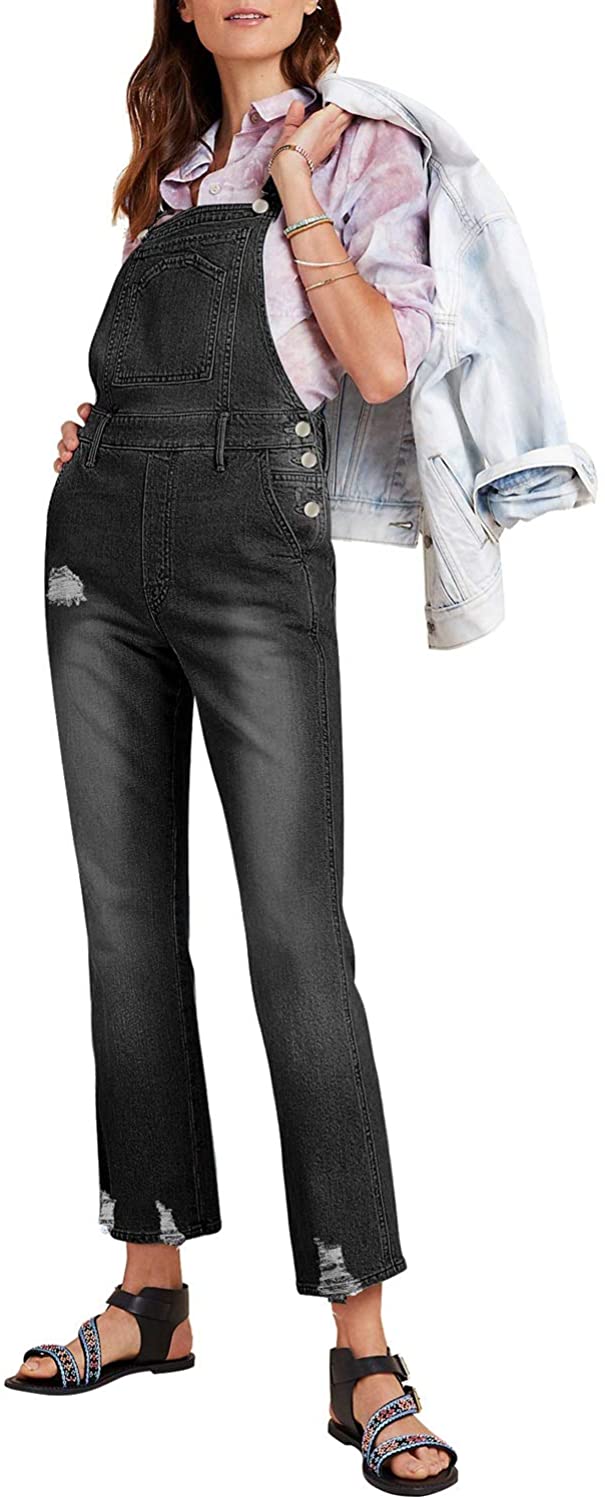 Utyful Women’s Classic Adjustable Straps Taper Jeans Denim Bib Overalls 