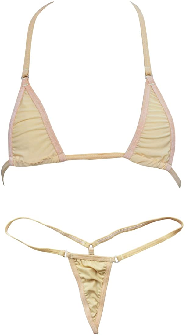 Iefiel Women Micro G String Bikini 2 Piece Sliding Top Thong Small Bra
