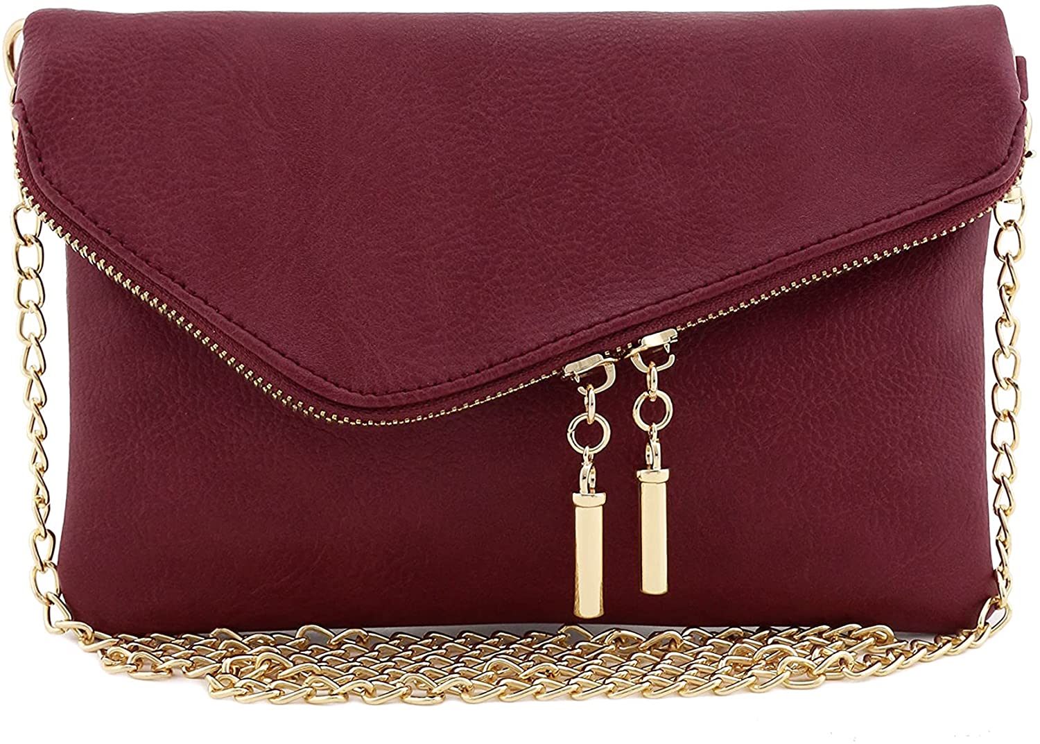 Envelope Wristlet Clutch Crossbody Bag with Chain Strap Red