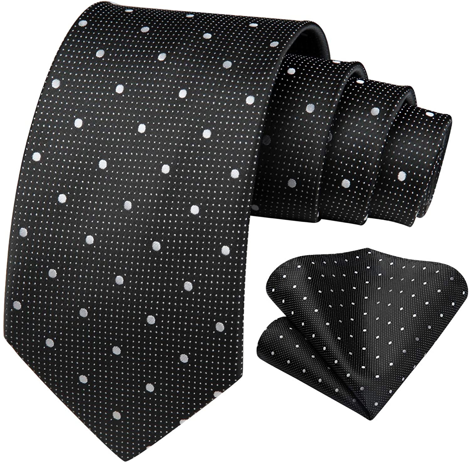 Handmade Black and White Polka Dot Classic Men's Tie Pocket Square Set 