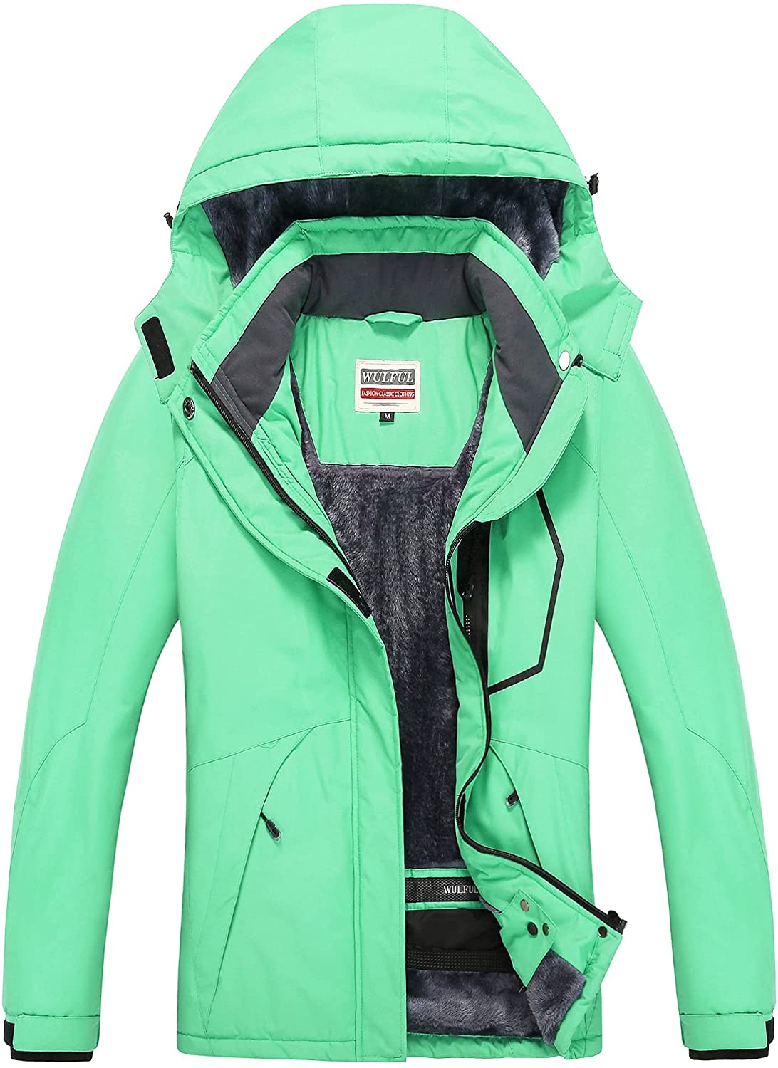 WULFUL Women’s Waterproof Snow Ski Jacket Mountain Windproof Winter Coat with Detachable Hood Pink Camo Medium