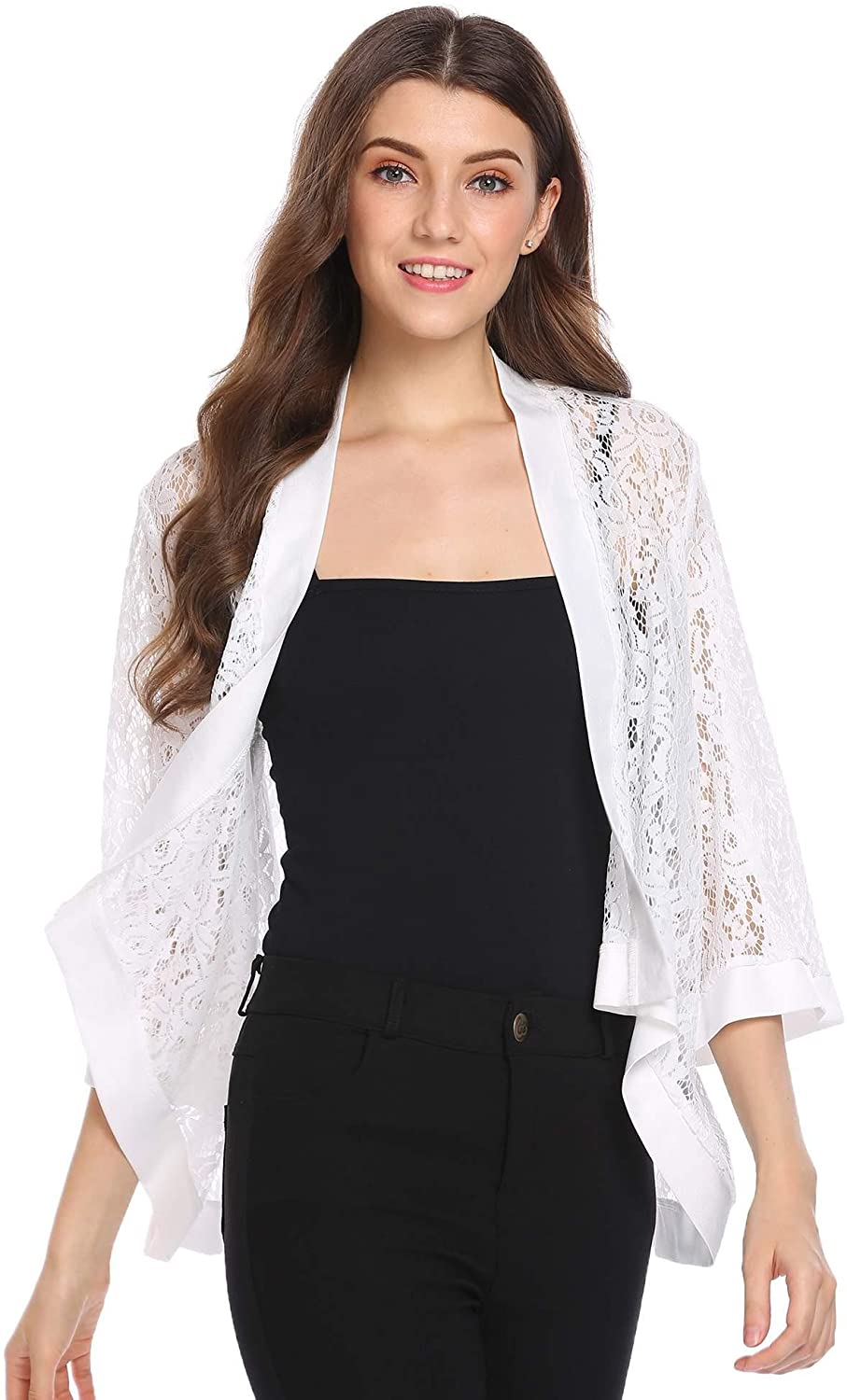 Zeagoo Women's Casual Lace Crochet Cardigan 3 4 Sleeve Sheer Cover Up