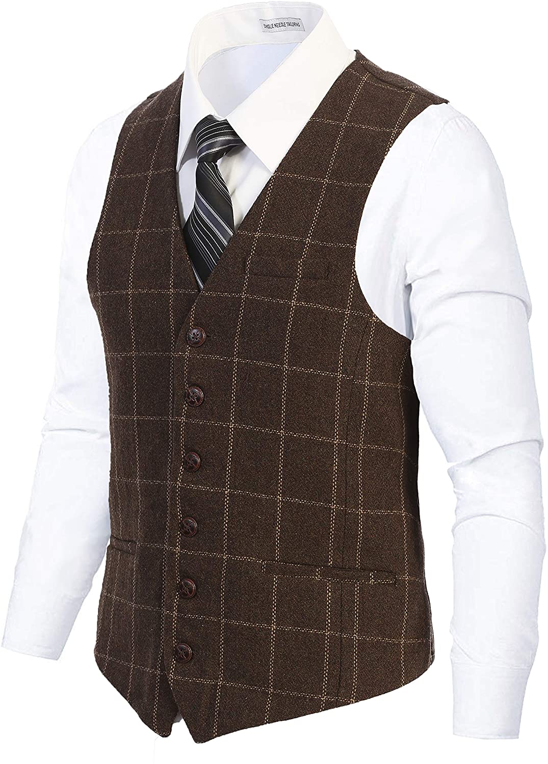 Gioberti Men's 6 Button Slim Fit Formal Herringbone Tweed Vest