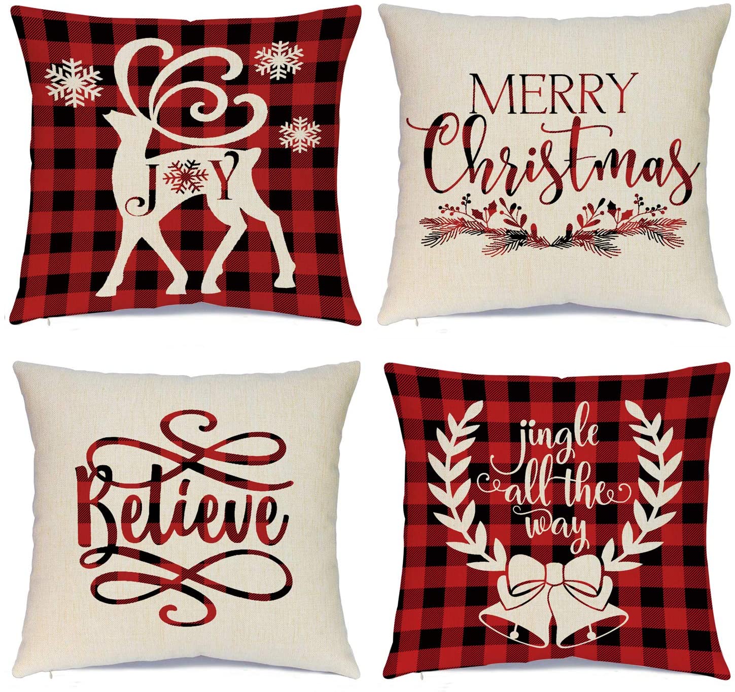 Hlonon Christmas Decorations Pillow Covers 18 x 18 Inch Set of 4