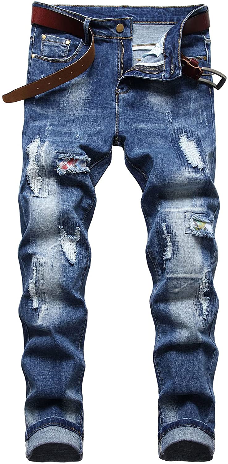 VERAIZ Men's Jeans Men Ripped Slim Jeans VERAIZ (Color : Black, Size :  Medium) : : Clothing, Shoes & Accessories