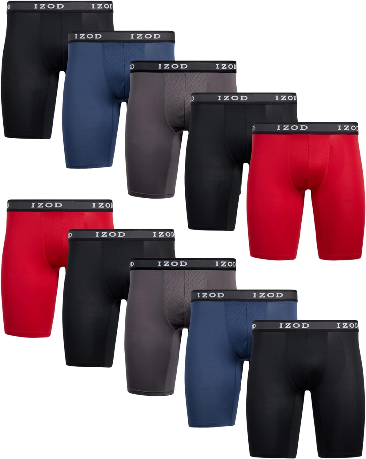 IZOD Men's Underwear – Long Leg Performance Boxer Briefs (10 Pack)
