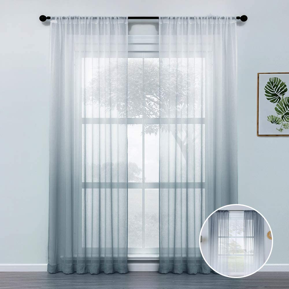 MYSKY Home Ombre Sheer Curtains for Living Room Bedroom Semi Curtains Grommet Top Window Drape Blue and Purple 2 Panels 52 X 63 Inch
