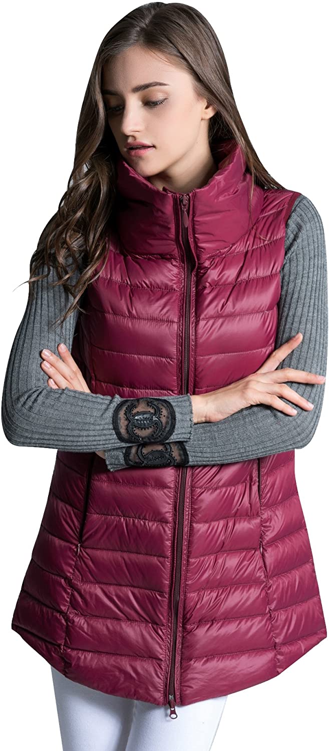 Long Down Vest for Women Sleeveless Lightweight Puffer Vests Plus Size Winter Stylish Windbreaker with Pockets 