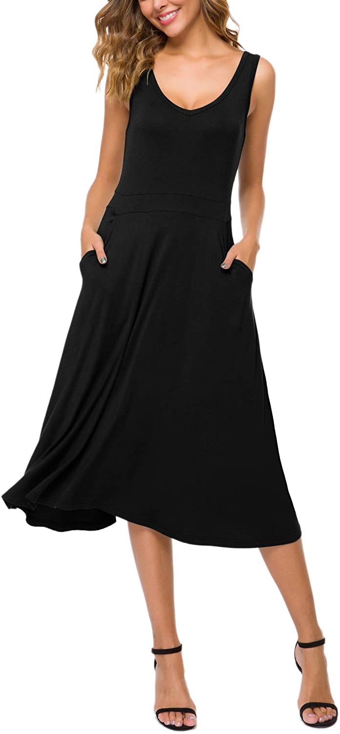 Urban CoCo Women's Sleeveless Solid Flared Midi Dress with Pockets | eBay