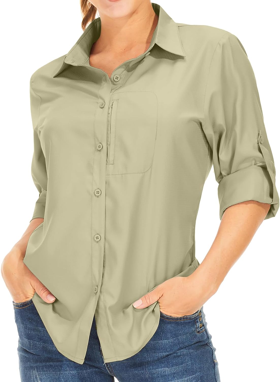 Women's Long Sleeve Safari Clothes UPF 50+ Hiking Fishing Shirts,Sun  Protection