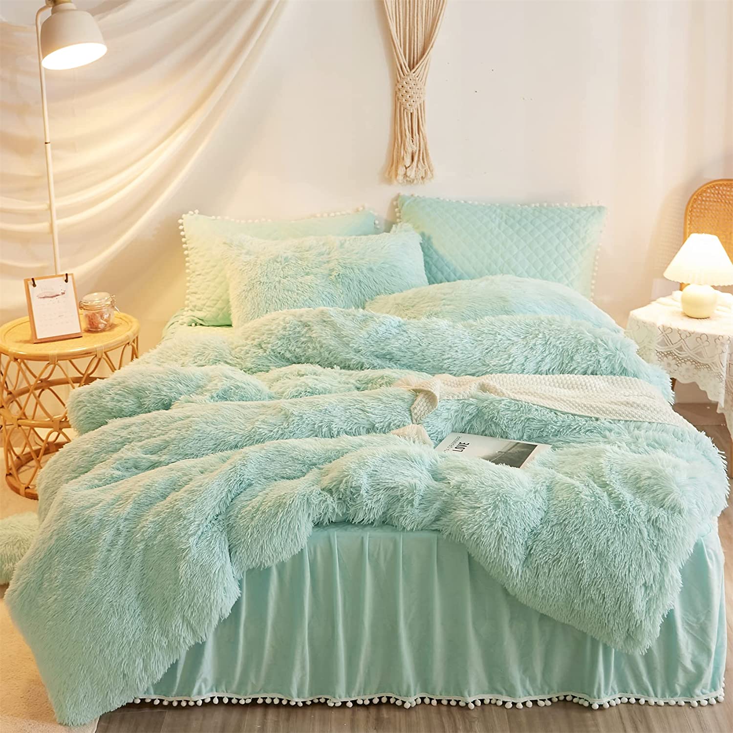 HAIHUA Luxury Plush Shaggy Duvet Cover Flannel Velvet Bedding (1 Faux Fur Duvet Cover +2 Faux Fur Pillowcases) Fluffy Comforter Bed Sets 3 Pieces ,zip