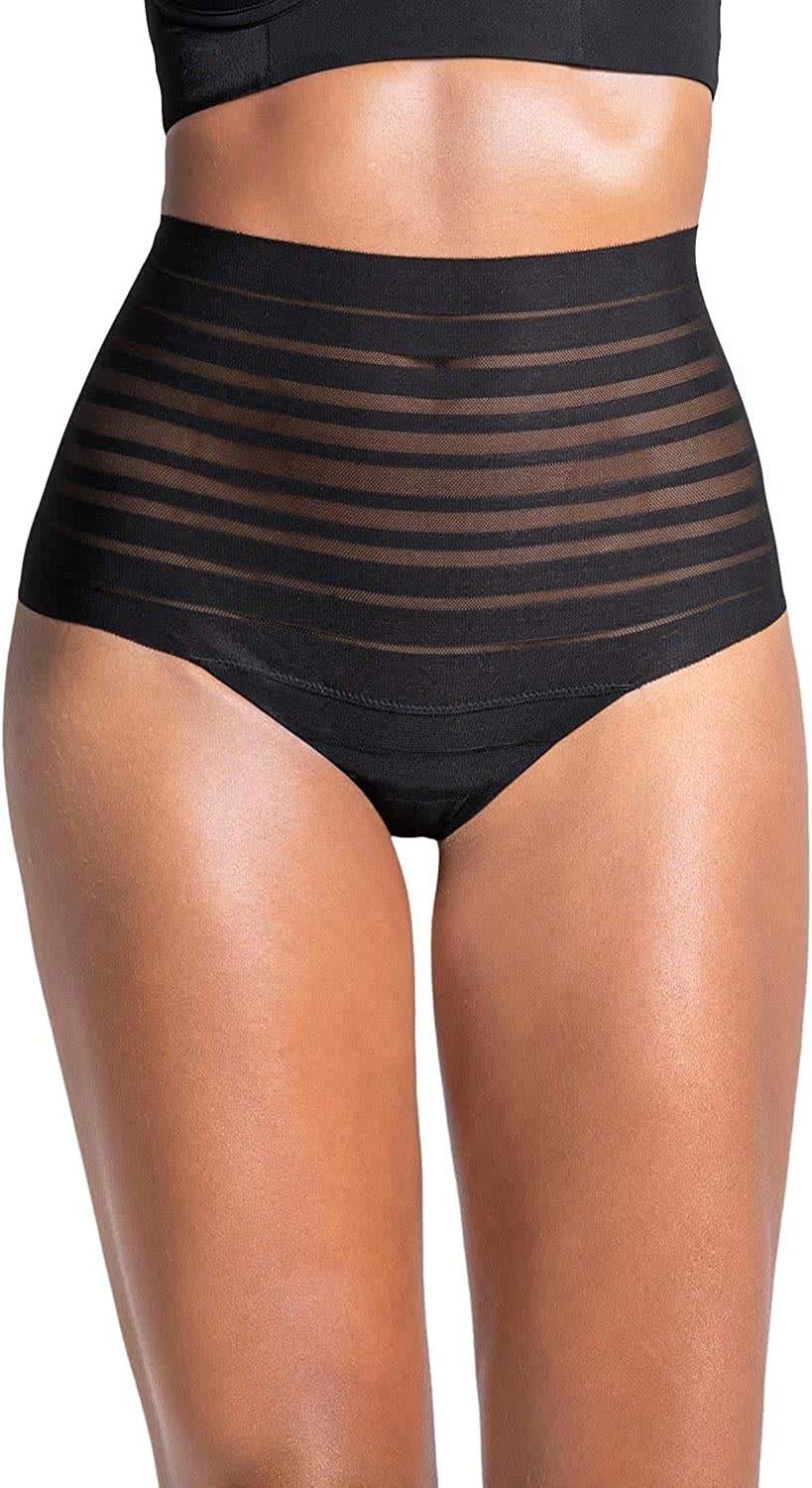 Leonisa Invisible High Waisted Tummy Control Stripe Lace Underwear -  Shapewear Panties for Women