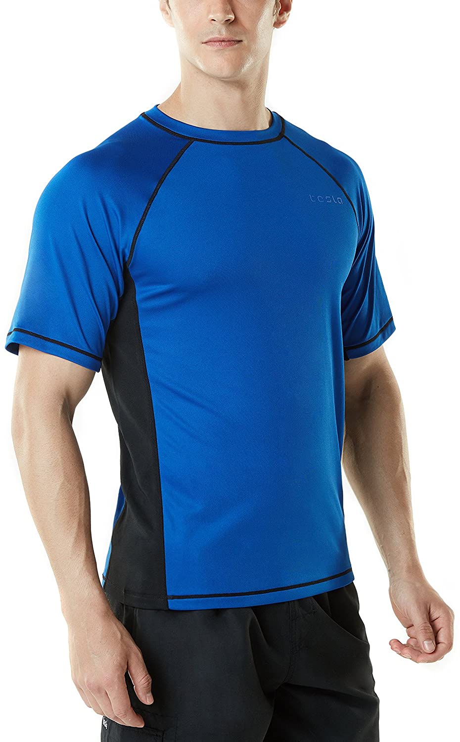 UPF 50 TSLA 1 or 2 Pack Mens Rashguard Swim Shirts Loose-Fit Short Sleeve Shirt UV Cool Dry fit Athletic Water Shirts 