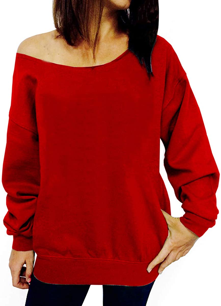 Dutebare Women Off Shoulder Sweatshirt Slouchy Shirt Long Sleeve