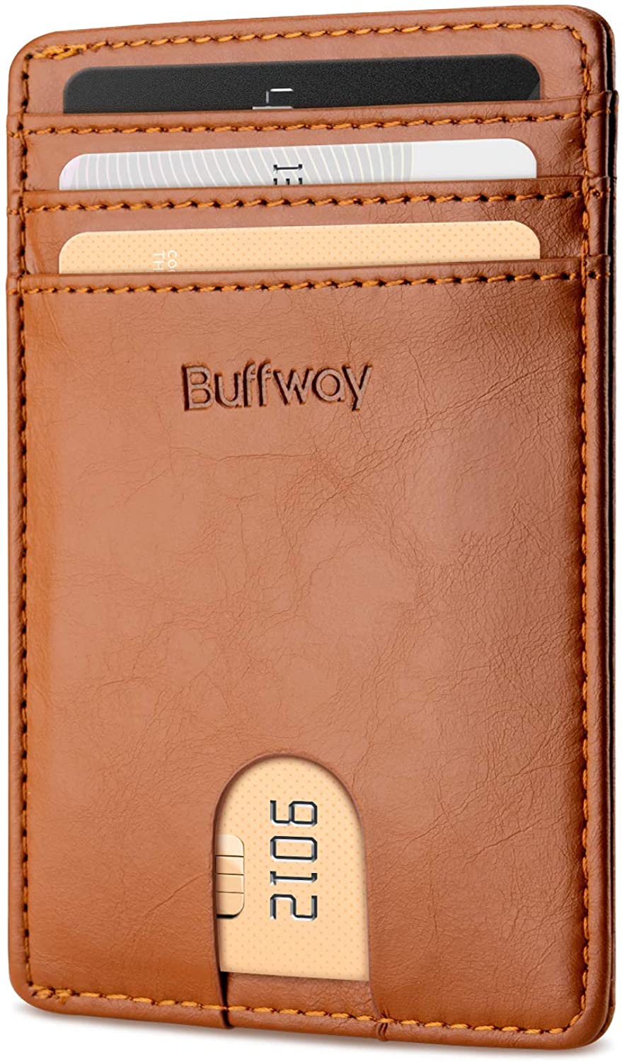 Buffway Slim Minimalist Front Pocket RFID Blocking Leather Wallets for Men Women 