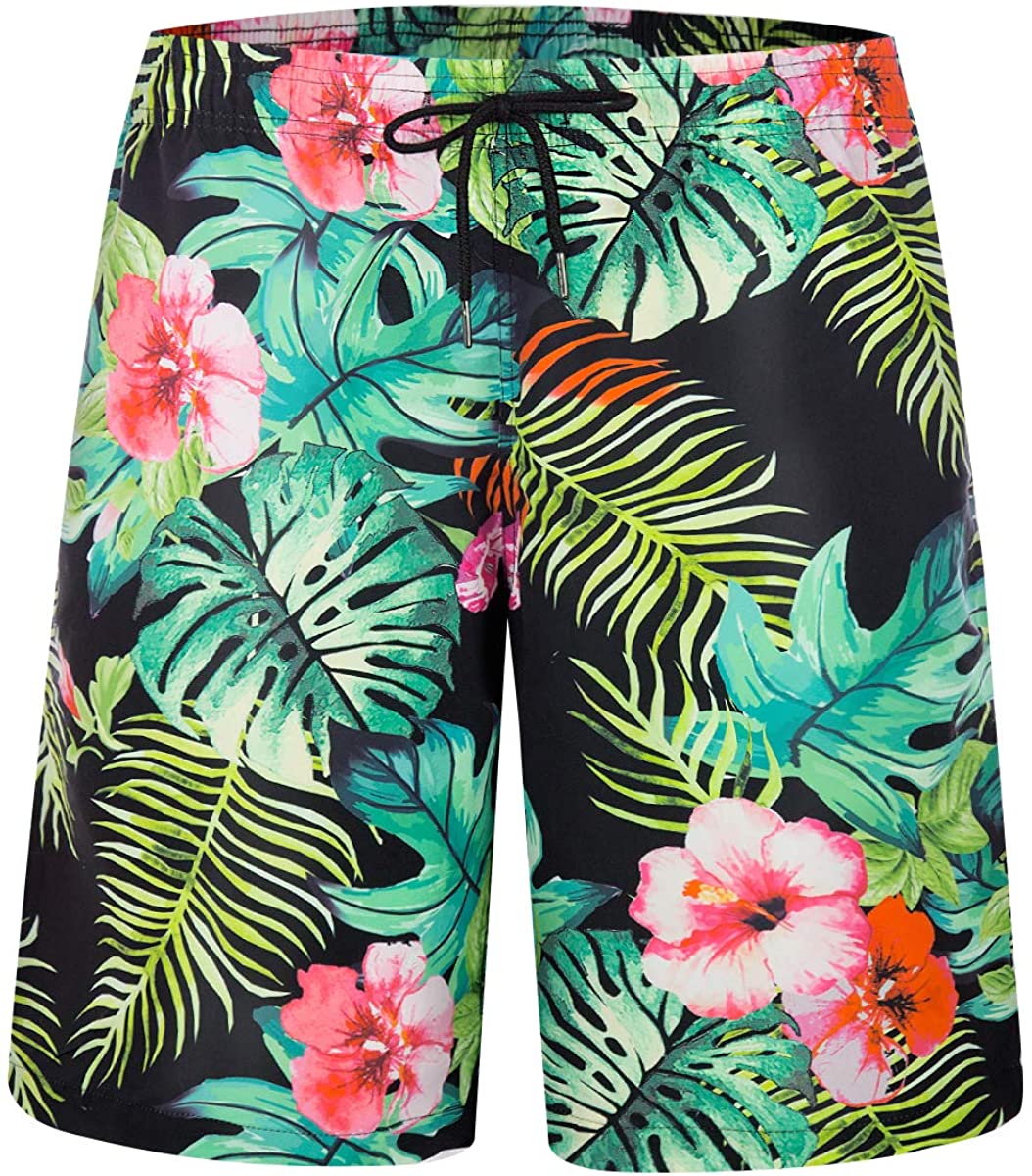 Mens Colored Flowers Summer Holiday Quick-Drying Swim Trunks Beach Shorts Board Shorts 
