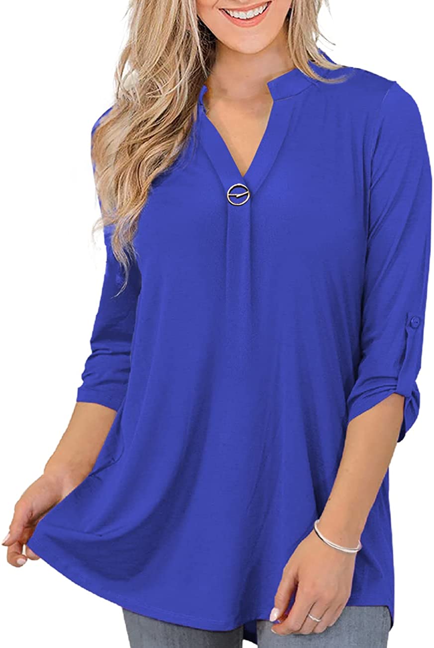 Casuashion Womens Tops Dressy Casual 3/4 Sleeve Shirts Tunic Blouses Plus  Size T