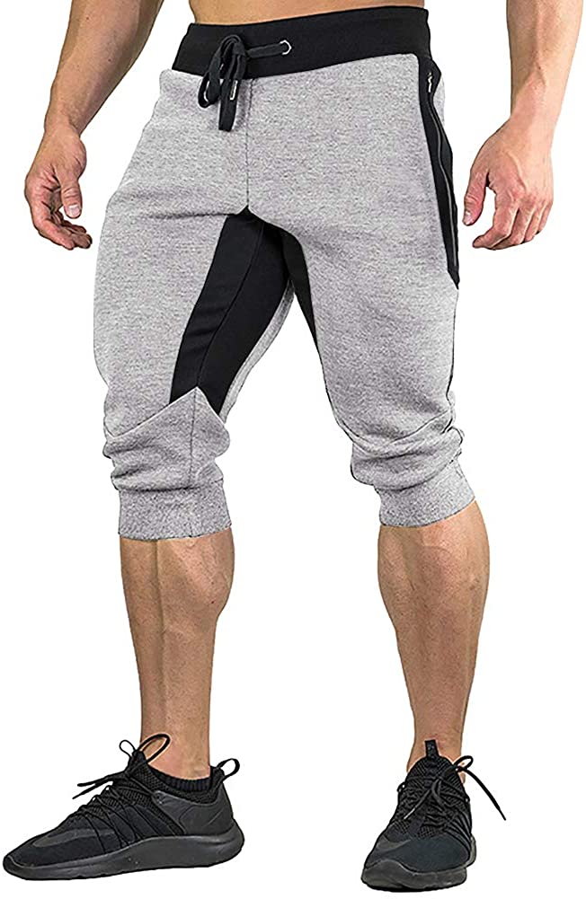 FASKUNOIE Mens Cotton Casual Shorts 3/4 Jogger Capri Pants Breathable Below Knee Home Lounge Short Pants with Three Pockets