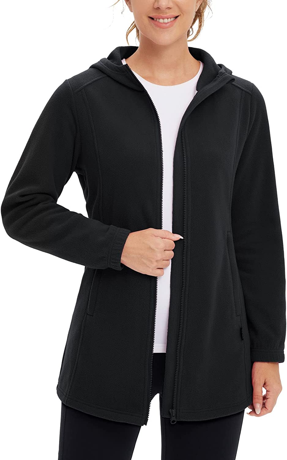 BALEAF Women's Long Fleece Jacket Full Zip Polar Fleece Hoodie Soft  Lightweight Winter Coat