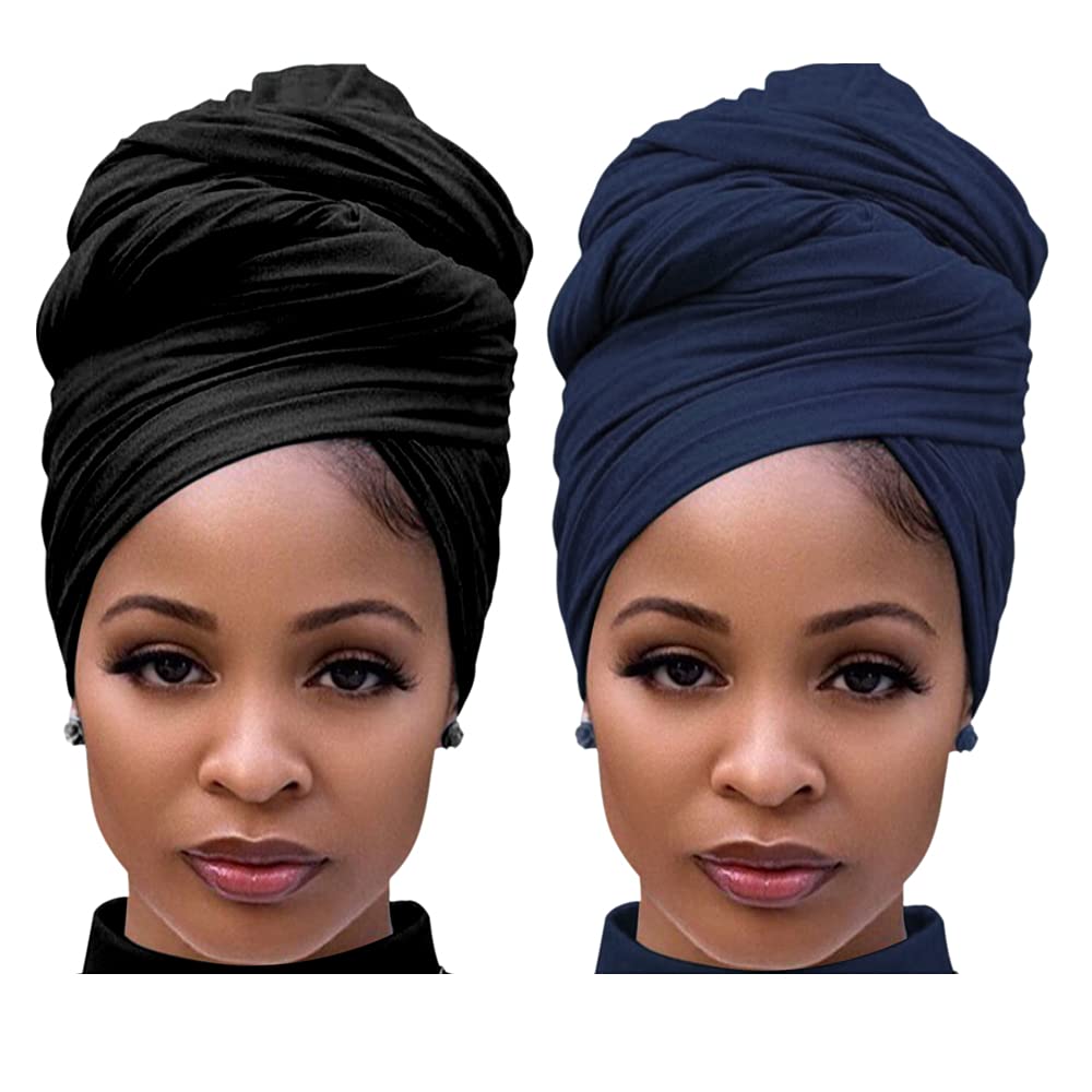 Harewom 2PCS Head Wraps for Black Women Stretchy Head Scarf African Hair  Wraps f