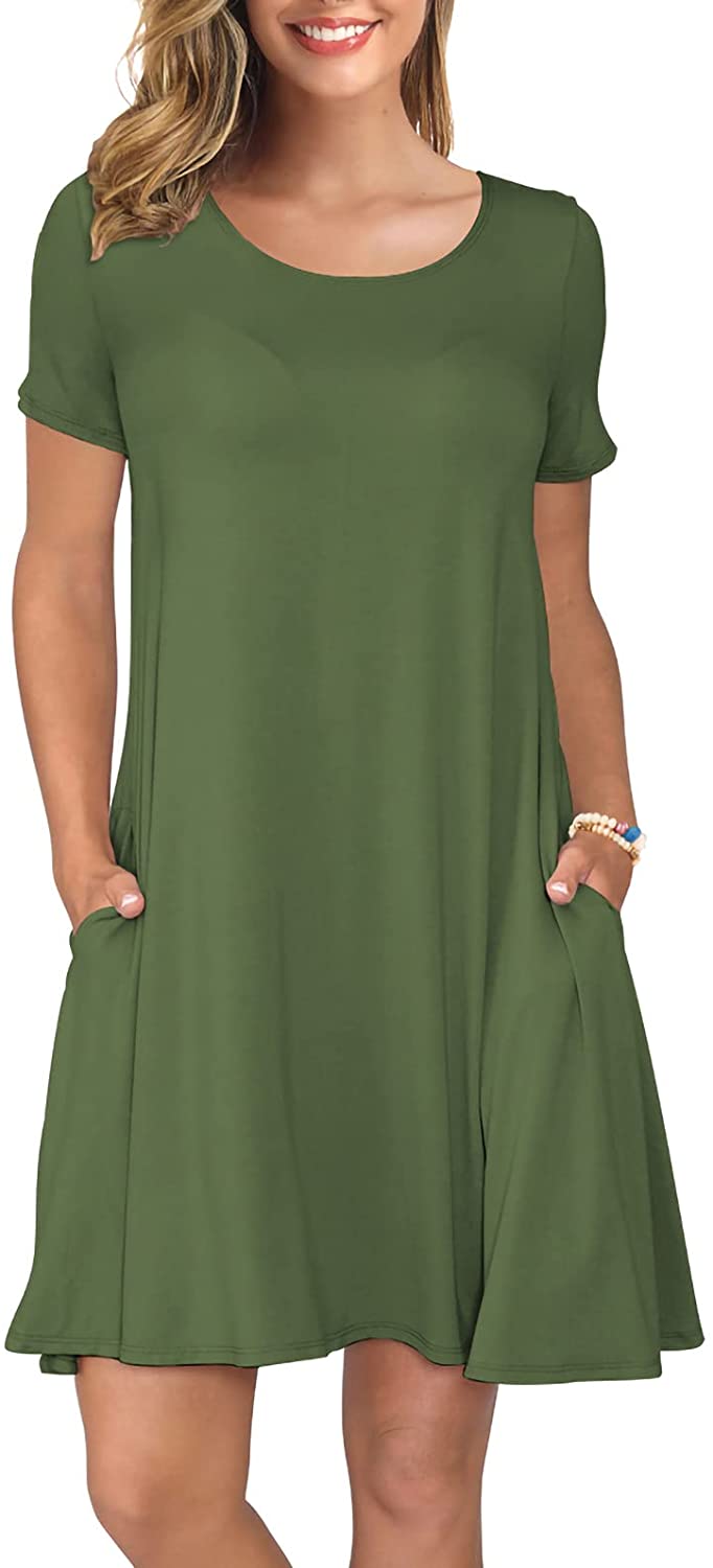 KORSIS Women's Summer Casual T Shirt Dresses Short Sleeve Swing Dress  Pockets | eBay
