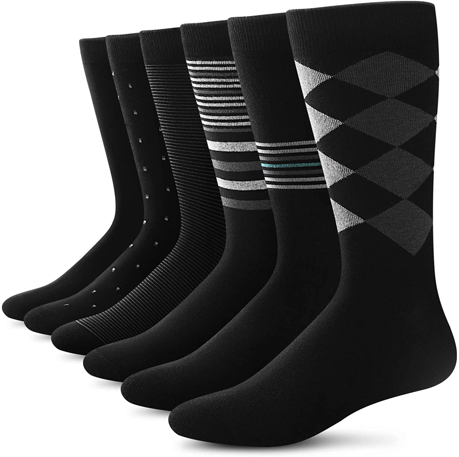 Mens Crew Socks Black Color Dress Socks 6 Pairs Lot Wholesale Spandex Size New 