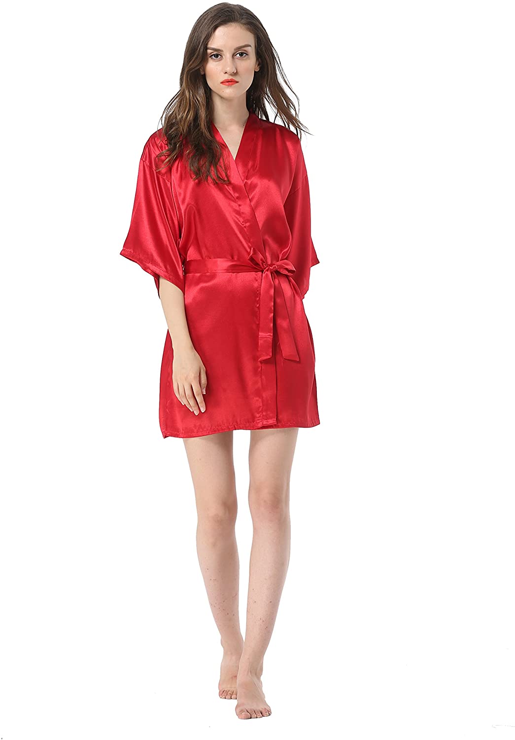 Download Women's Satin Plain Short Kimono Robe Bathrobe | eBay