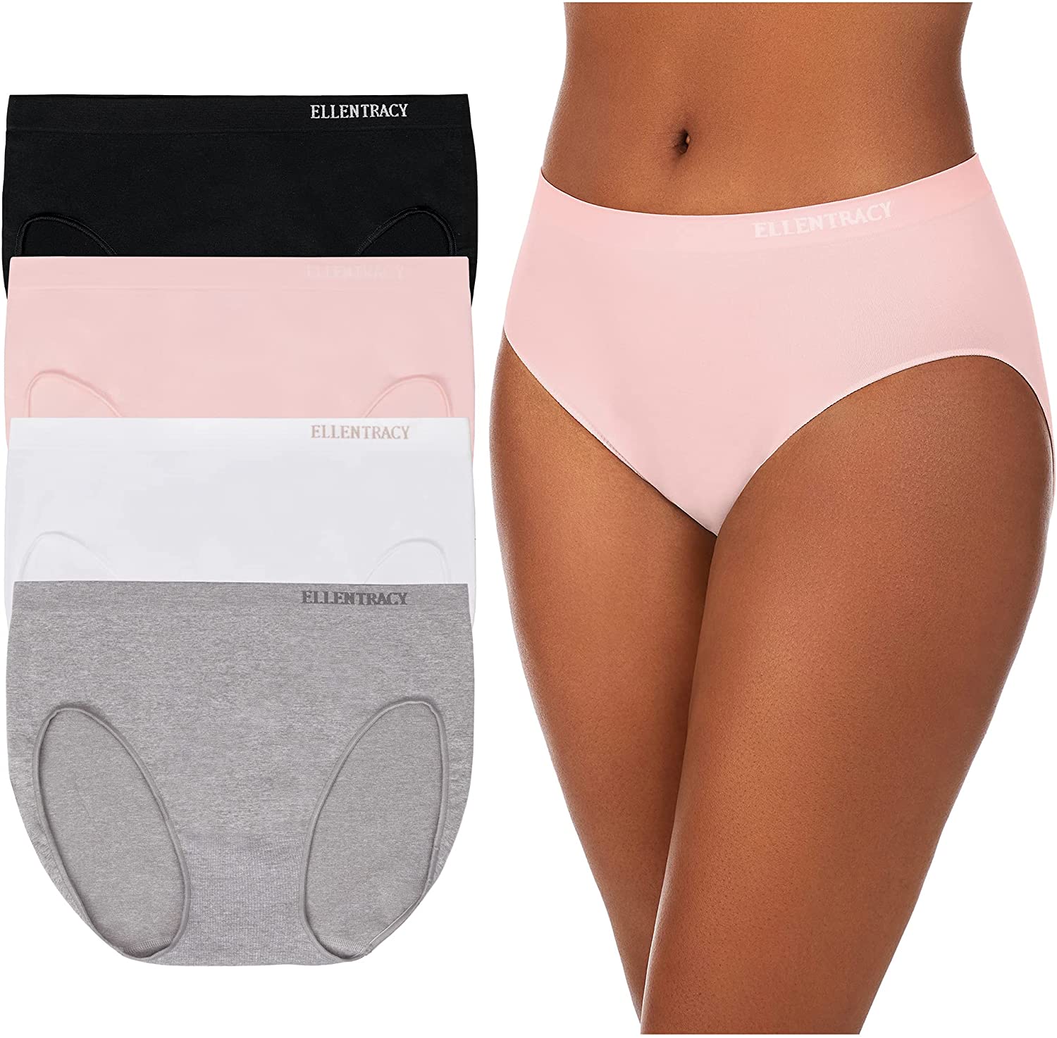  ELLEN TRACY Womens Hi Cut Brief Panties Breathable Seamless  Underwear 4-Pack Multipack