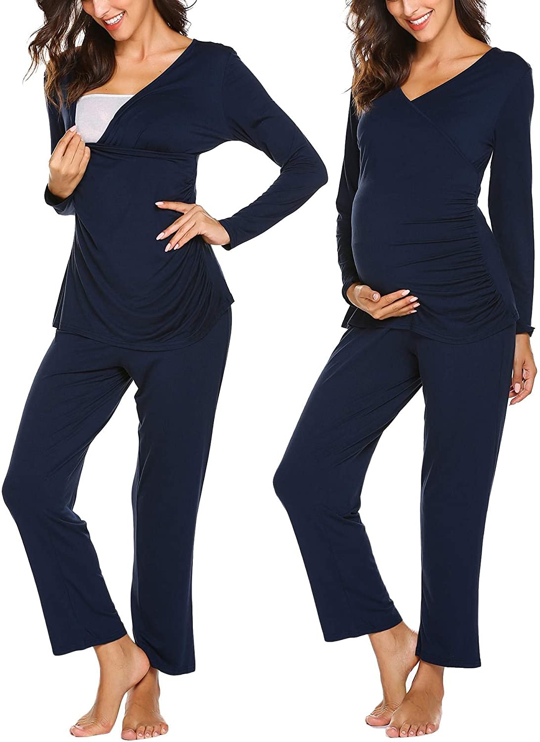 Ekouaer Womens Maternity Nursing Pajamas Modal Sleepwear Set Soft Pregnancy Breastfeeding Hospital PJ Sets Black L 