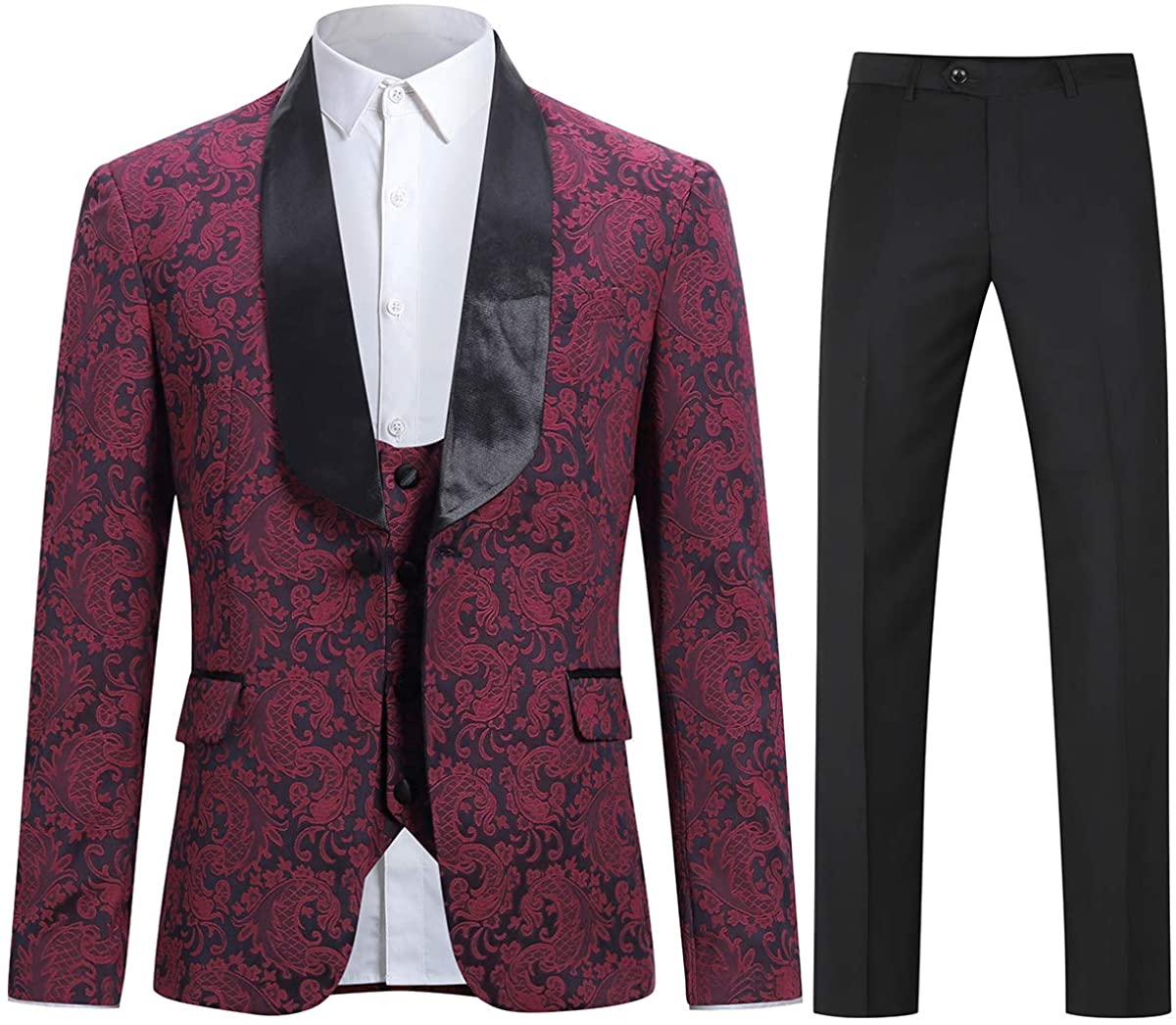 Boyland 2 Pieces Suit for Men Floral Print Notched Lapel Single Breasted One Button Slim Fit Stylish Jacket Pants