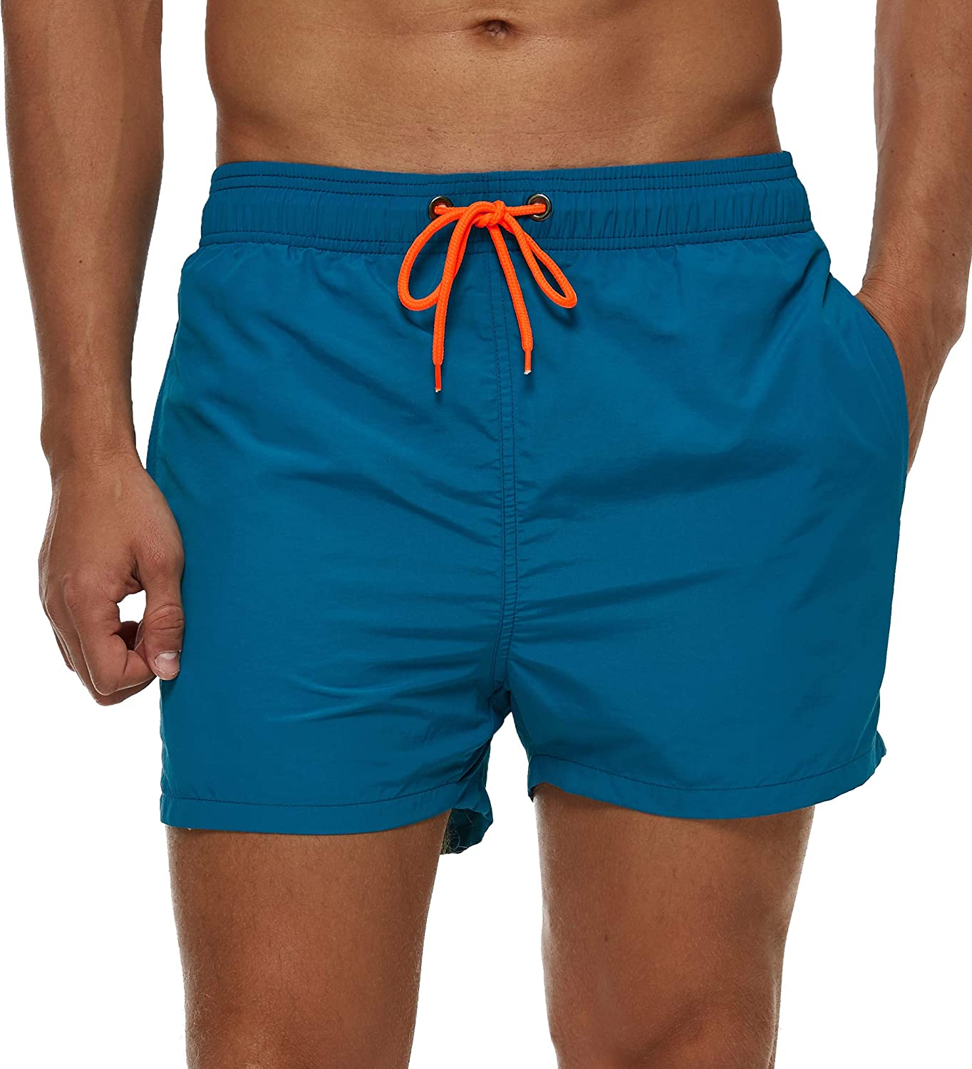 SILKWORLD Men's Swim Trunks with Zipper Pockets 5 Swimsuit Quick Dry Shorts