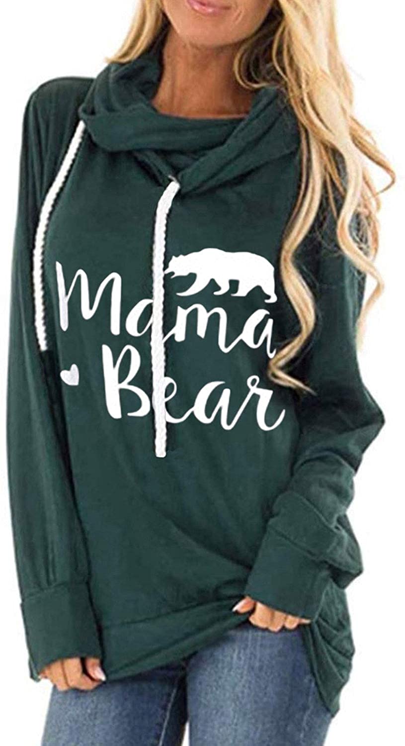 ALBIZIA Long Sleeve Sweatshirt for Women Mama Bear Printed Pullover Hoodie Tunic Top