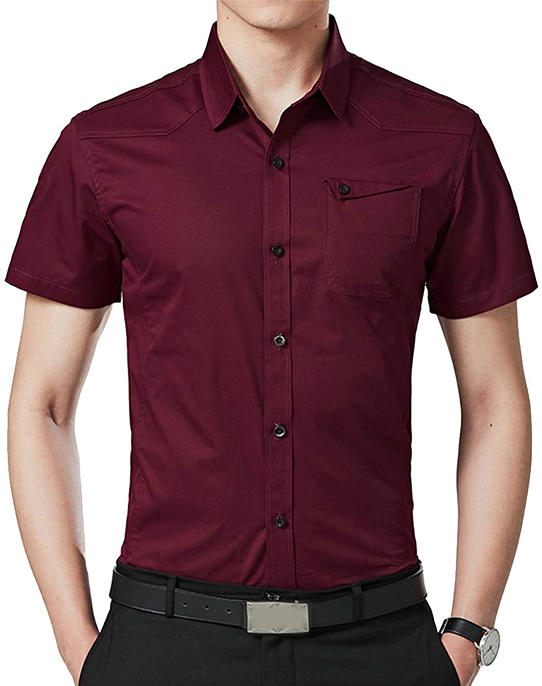 XTAPAN Men's Casual Slim Fit Shirt Cotton Long Sleeve Button Down Dress ...