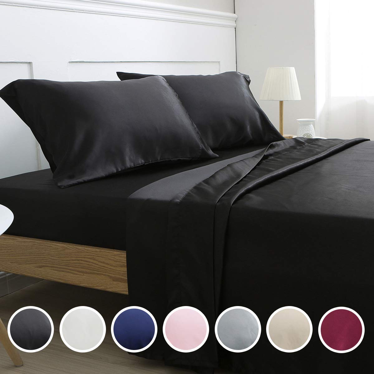 Vonty Satin Sheets Queen Size Silky Soft Satin Bed Sheets Silver