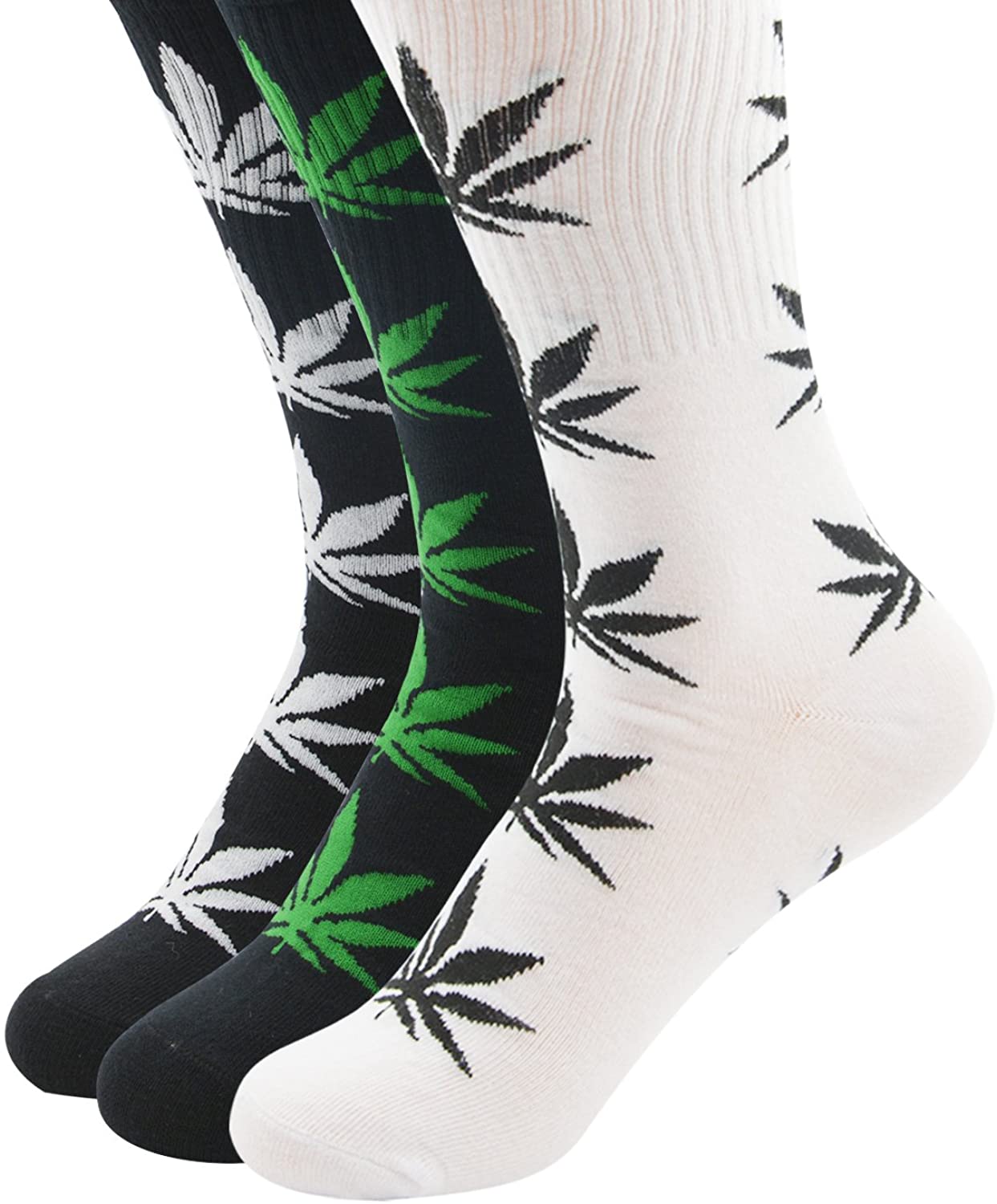 Zando Marijuana Weed Leaf Printed Cotton Unisex Colorful Sports Comfort High Crew Socks